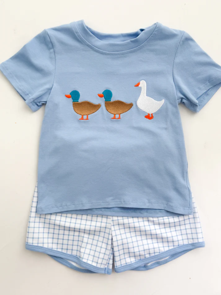 presale BSSO1567 Baby Boys Ducks Goose Top Checked Shorts Clothes Sets D 1007