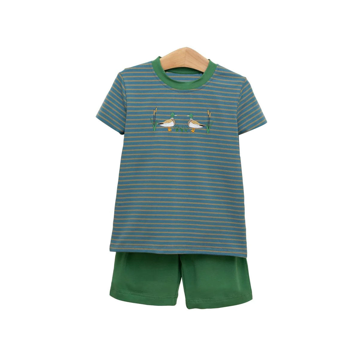 presale BSSO1568 Baby Boys Green Stripe Ducks Top Shorts Clothes Sets D 1008