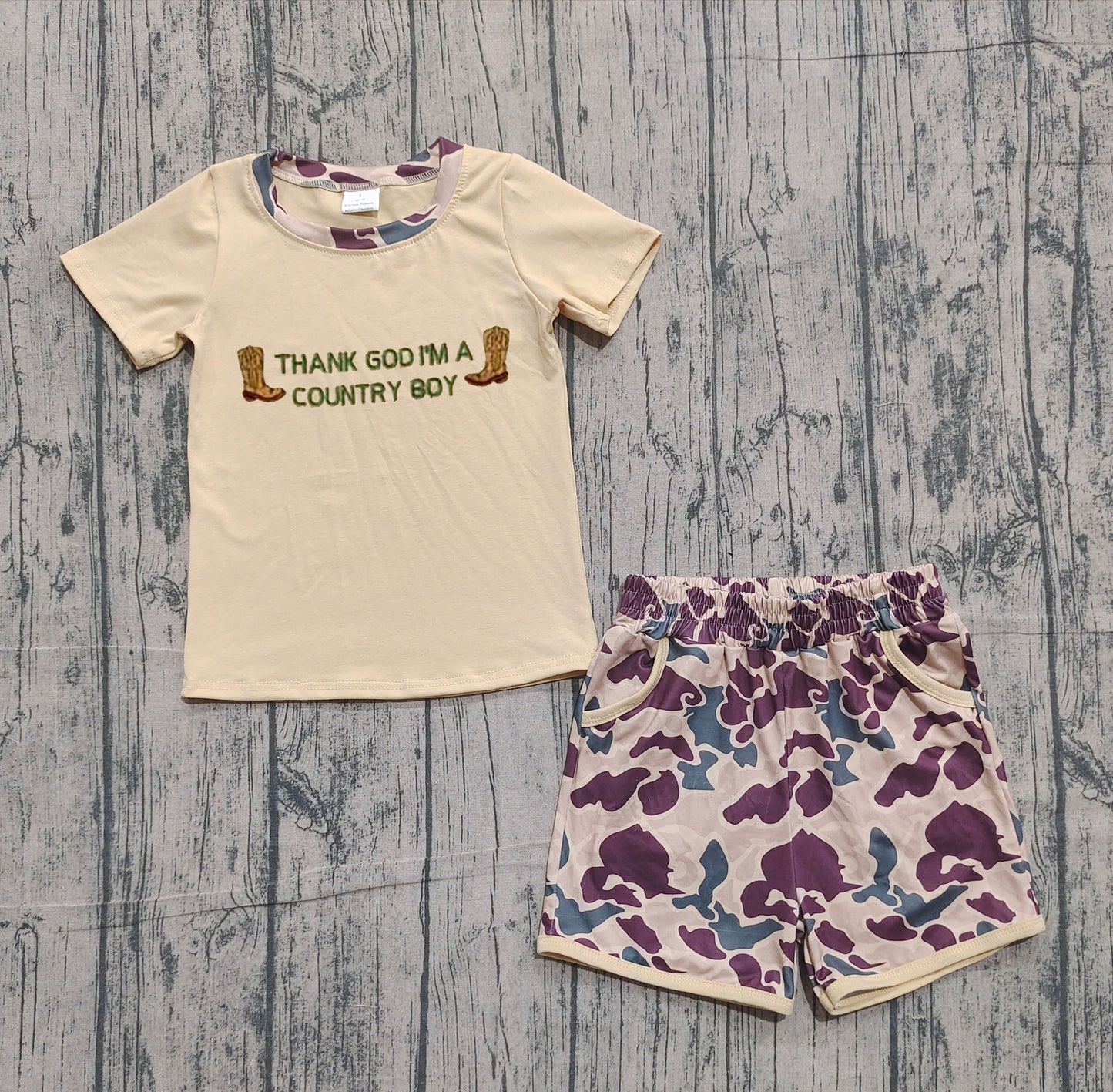 presale BSSO1577 Embroidery Country Boy Boots Top Camo Pockets Shorts Western Clothes Sets D 1204