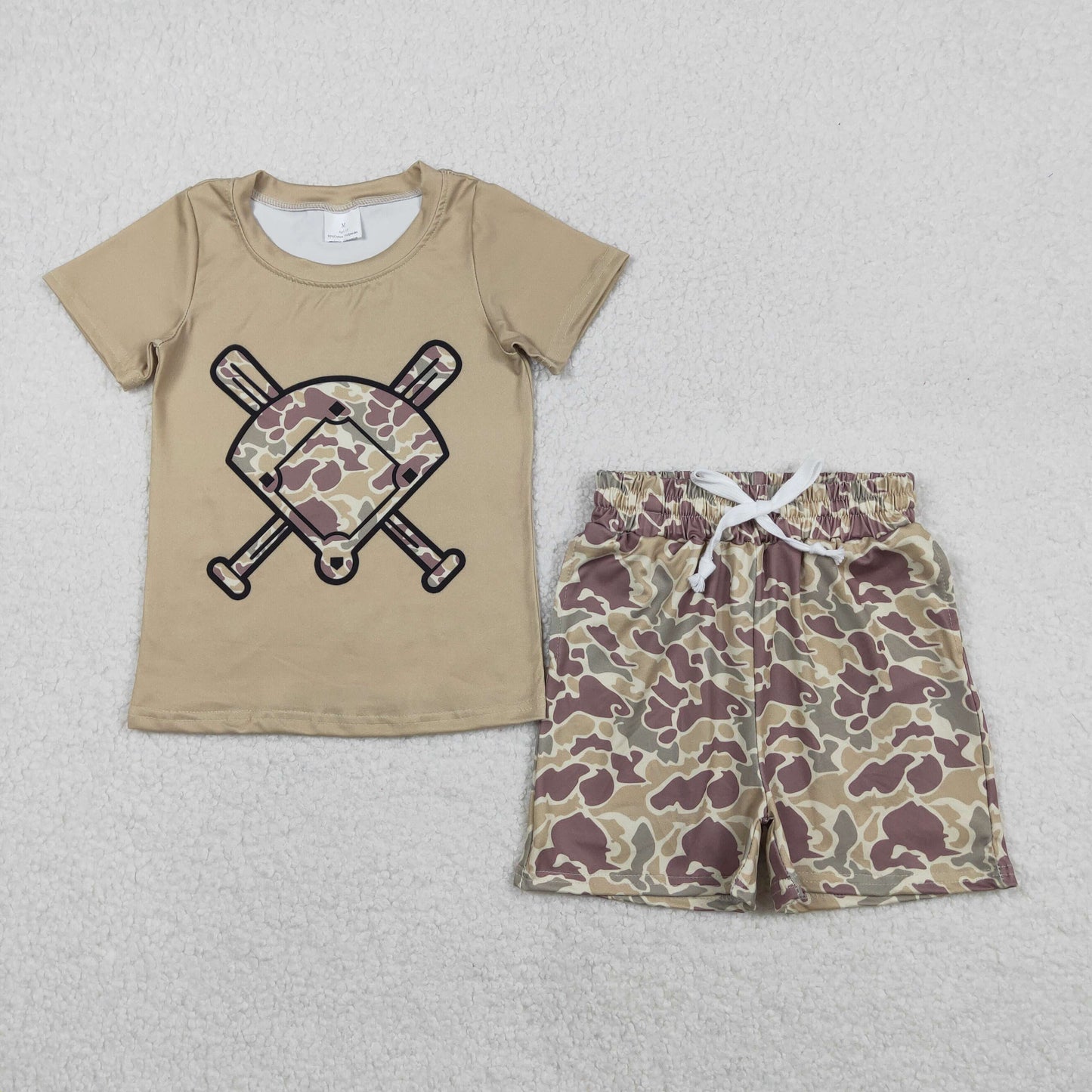 BSSO1586 Baby Girls Southern Khaki Camo Baseballs Top Pockets Shorts Team Clothes Sets D 1208