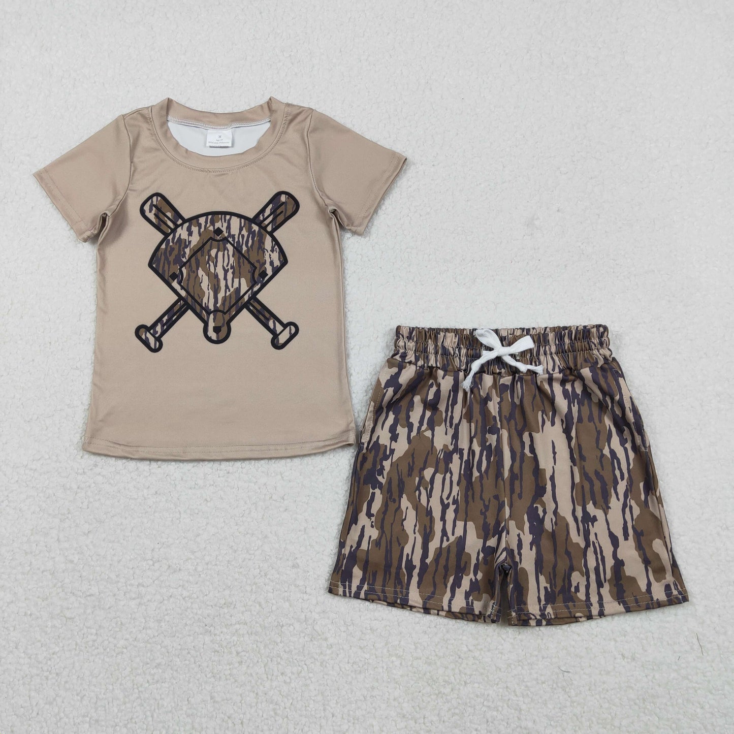 BSSO1587 Baby Girls Olive Camo Baseball Top Pockets Short Team Clothes Sets D 1210