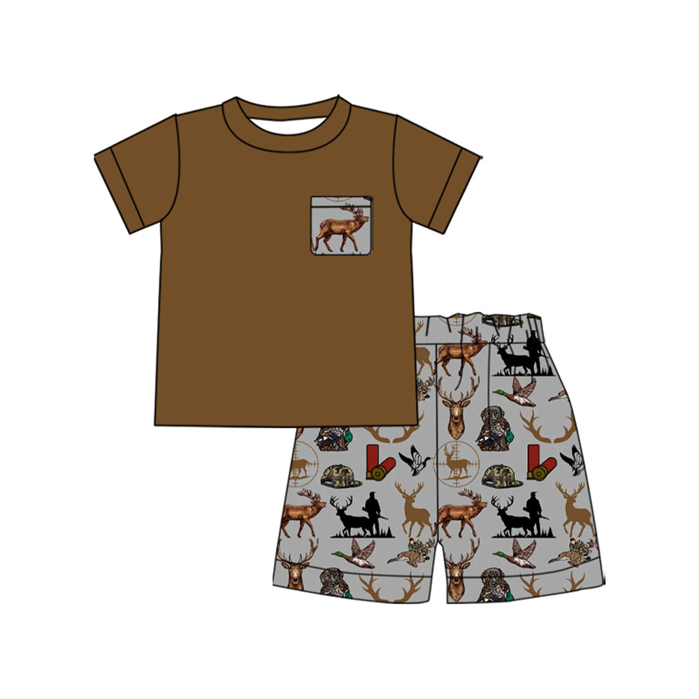 presale BSSO1610 Baby Boys Deer Pocket Top Hunting Shorts Clothes Sets D 1031