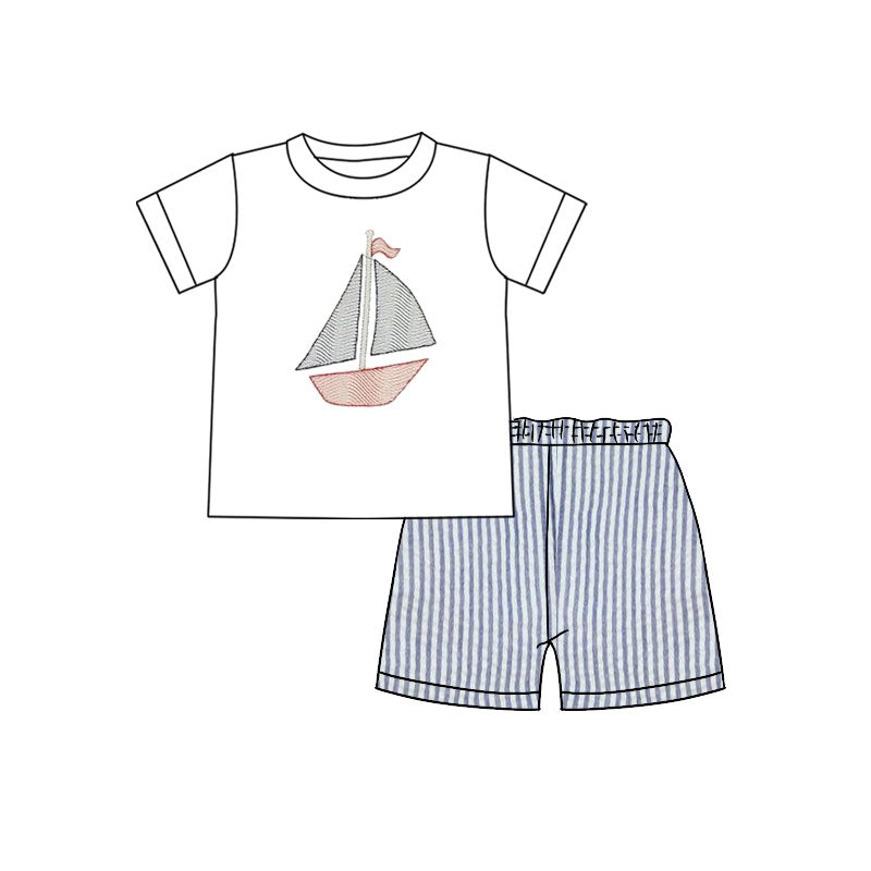 presale BSSO1630 Baby Boys Short Sleeve Boats Top Stripe Shorts Clothes Sets D 1106
