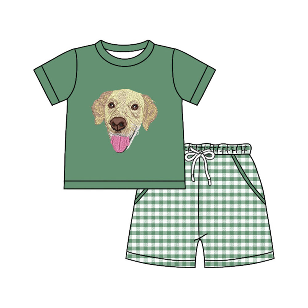 presale BSSO1635 Baby Boys Green Dogs Top Checked Pockets Shorts Hunting Clothes Sets D 1113