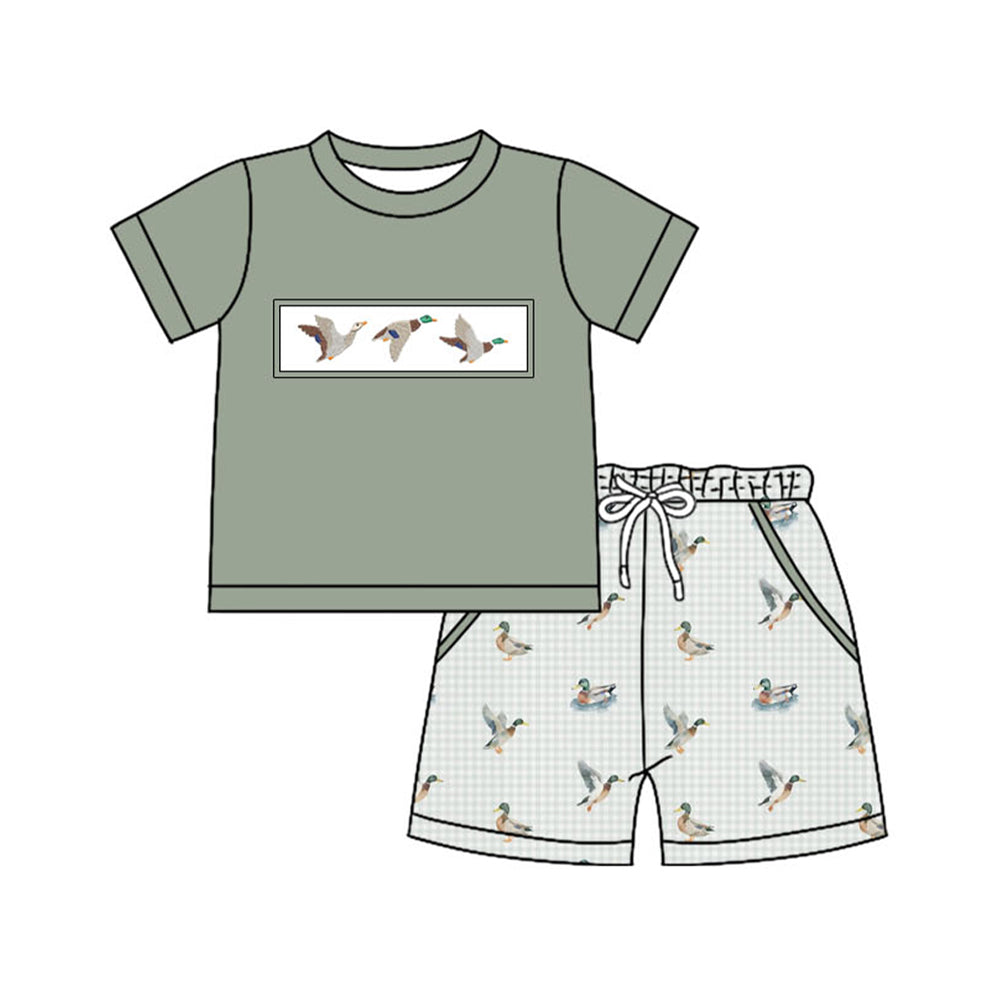 presale BSSO1639 Baby Boys Grey Ducks Top Checked Pockets Shorts Hunting Clothes Sets D 1113
