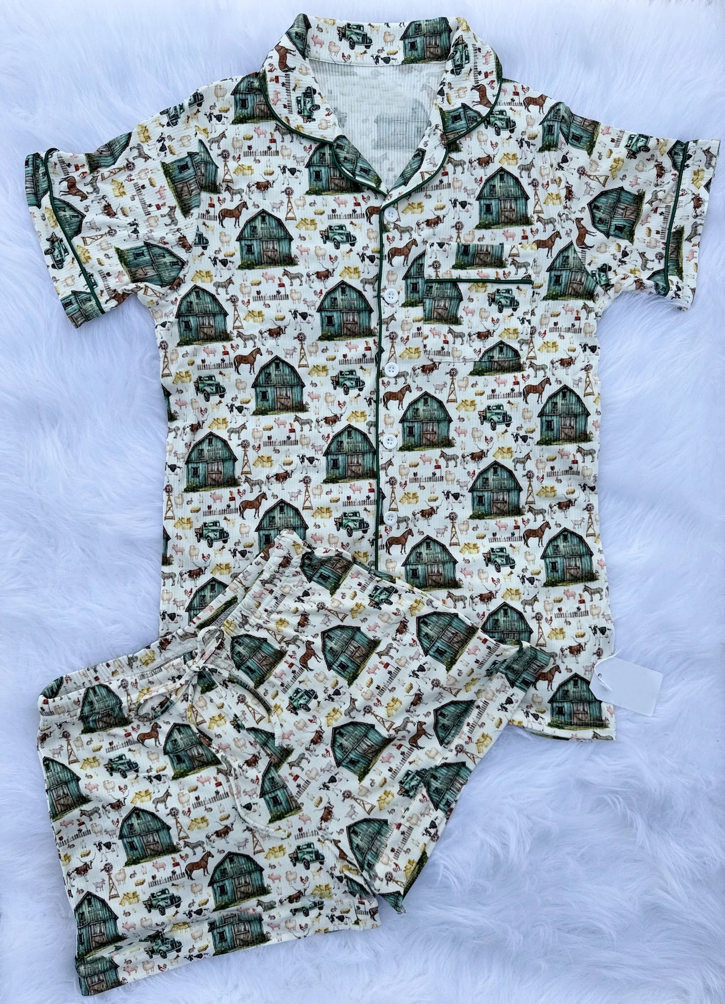 presale BSSO1643 Baby Boys Horse Houses Button Pocket Top Shorts Farm Pajamas Sets D 1122