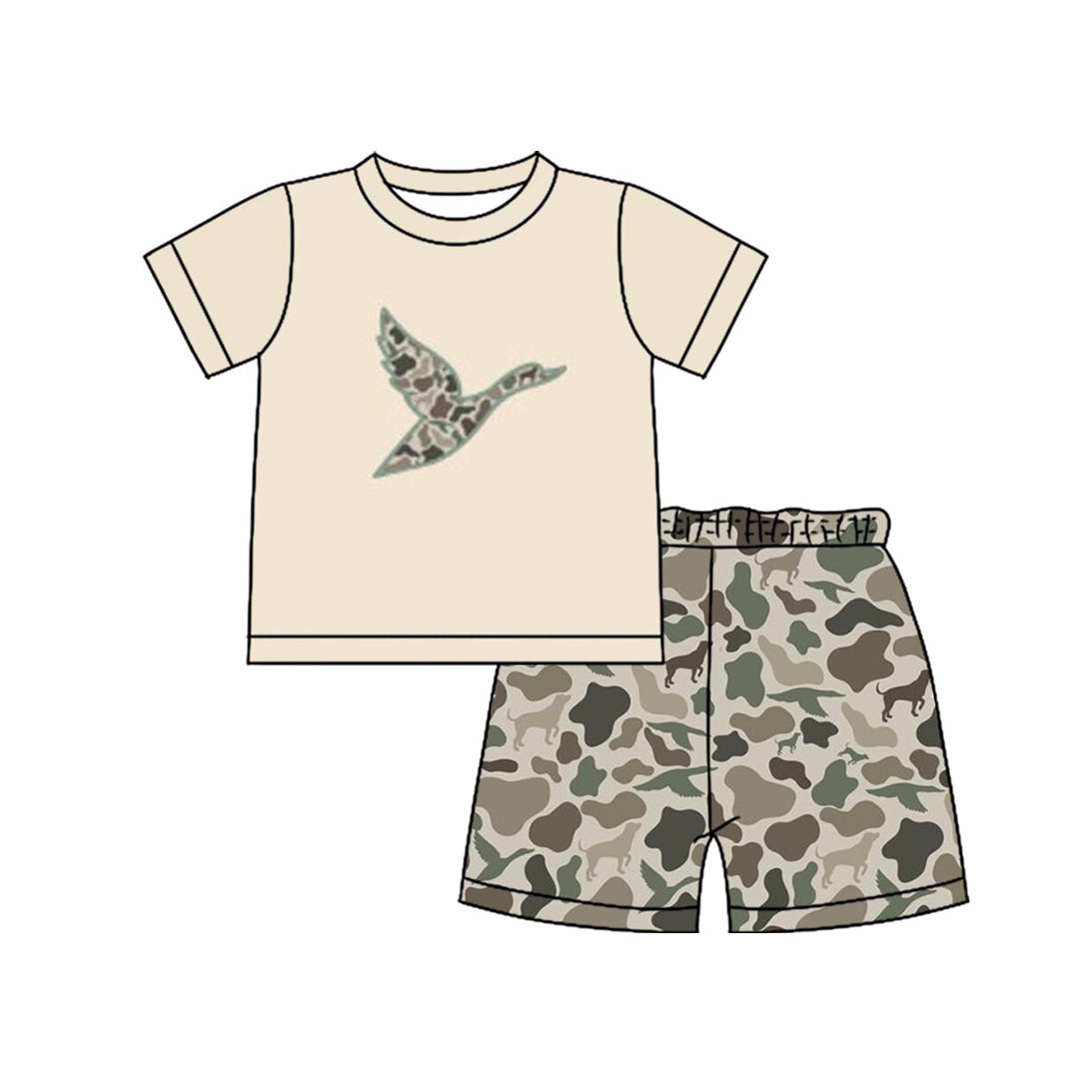 presale BSSO1646 Baby Boys Camo Dogs Ducks Top Shorts Hunting Clothes Sets D 1128