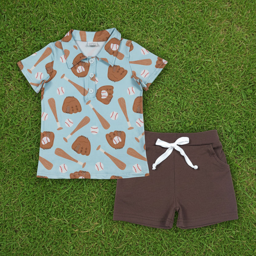 baseball polo tee shorts set