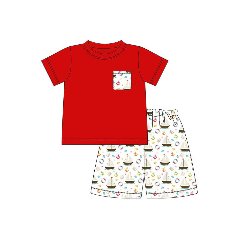 Pre order sailboat print boy shorts set