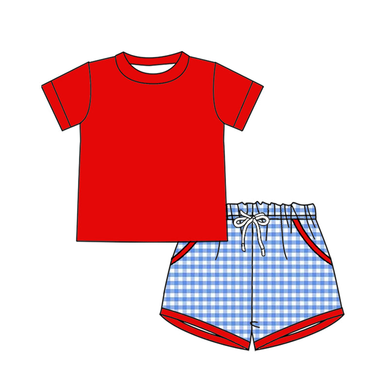 Pre order red white blue gingham shorts set boy clothes