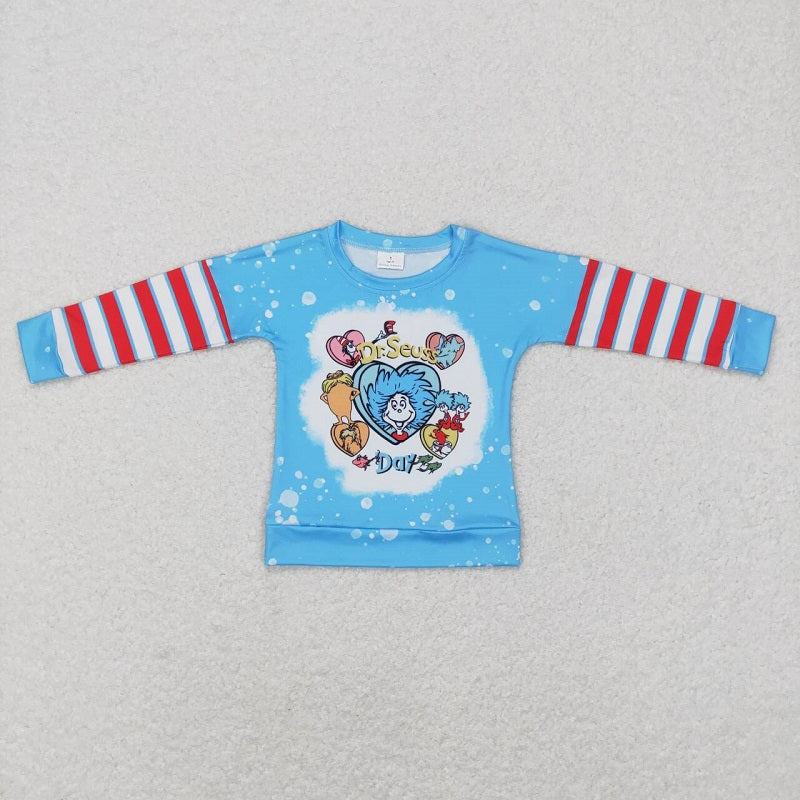 BT0412 Love red and white striped blue long-sleeved top