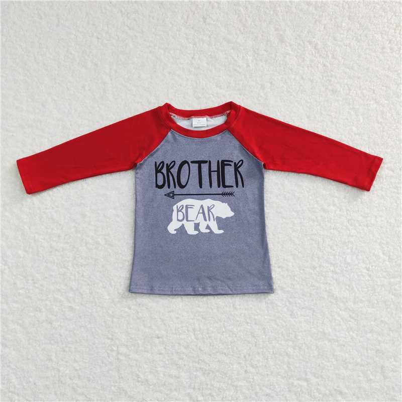 BLP0414 BT0449 brother bear polar bear red gray long sleeve top+P0342 Snowflake Reindeer Red and Black Pants Suit