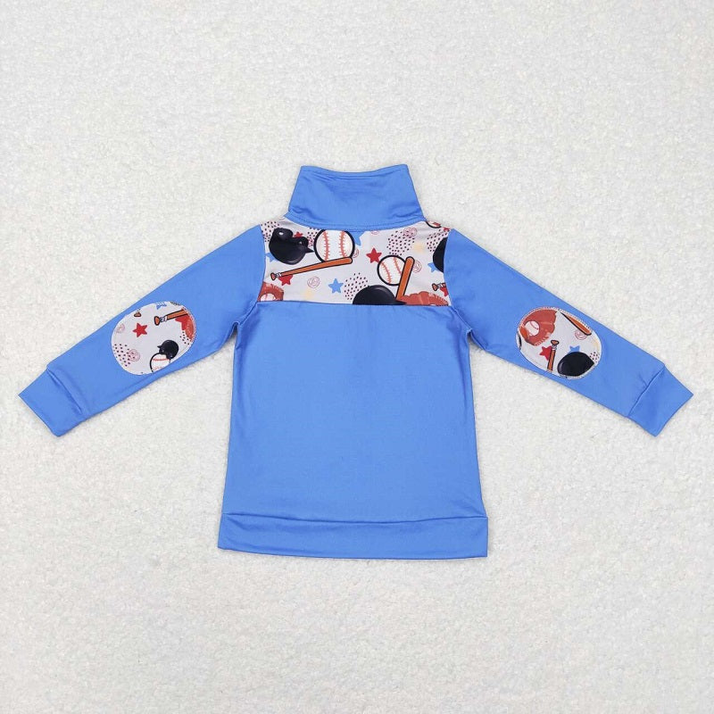 BT0466 Baseball Stars Blue Zip Long Sleeve Top