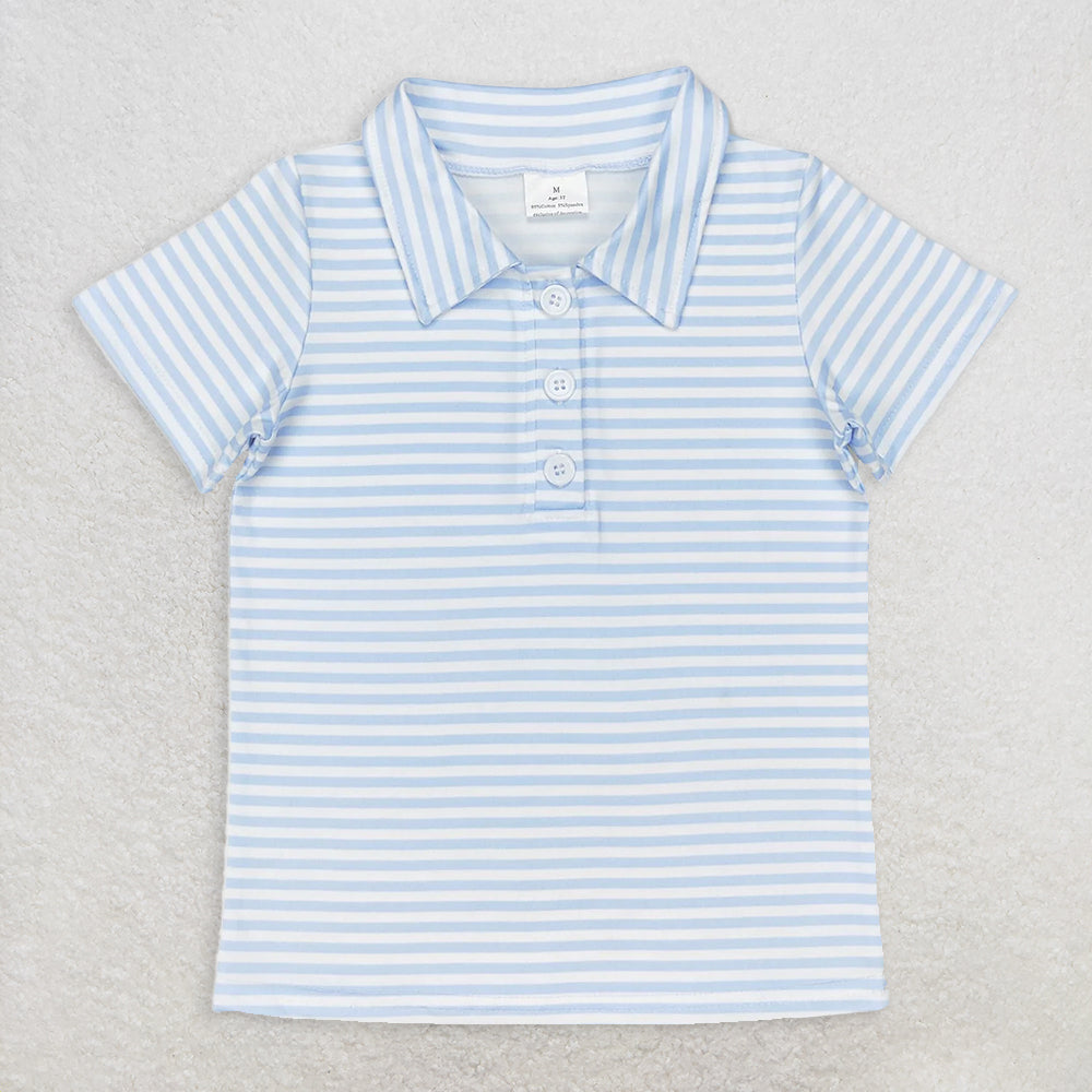 BT0653 Baby Boys Pink Stripes Short Sleeve Buttons Tee Shirts Tops D 6.3