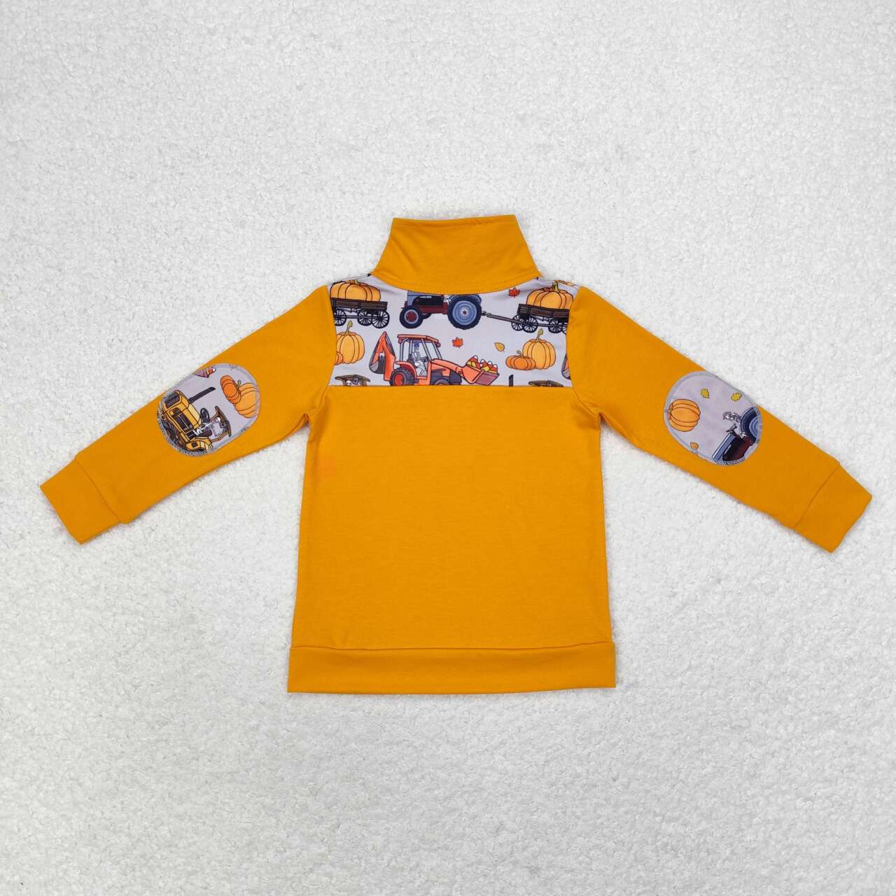 BT0695 Pumpkin Truck Tractor Orange Grey Zip-Up Long Sleeve Top