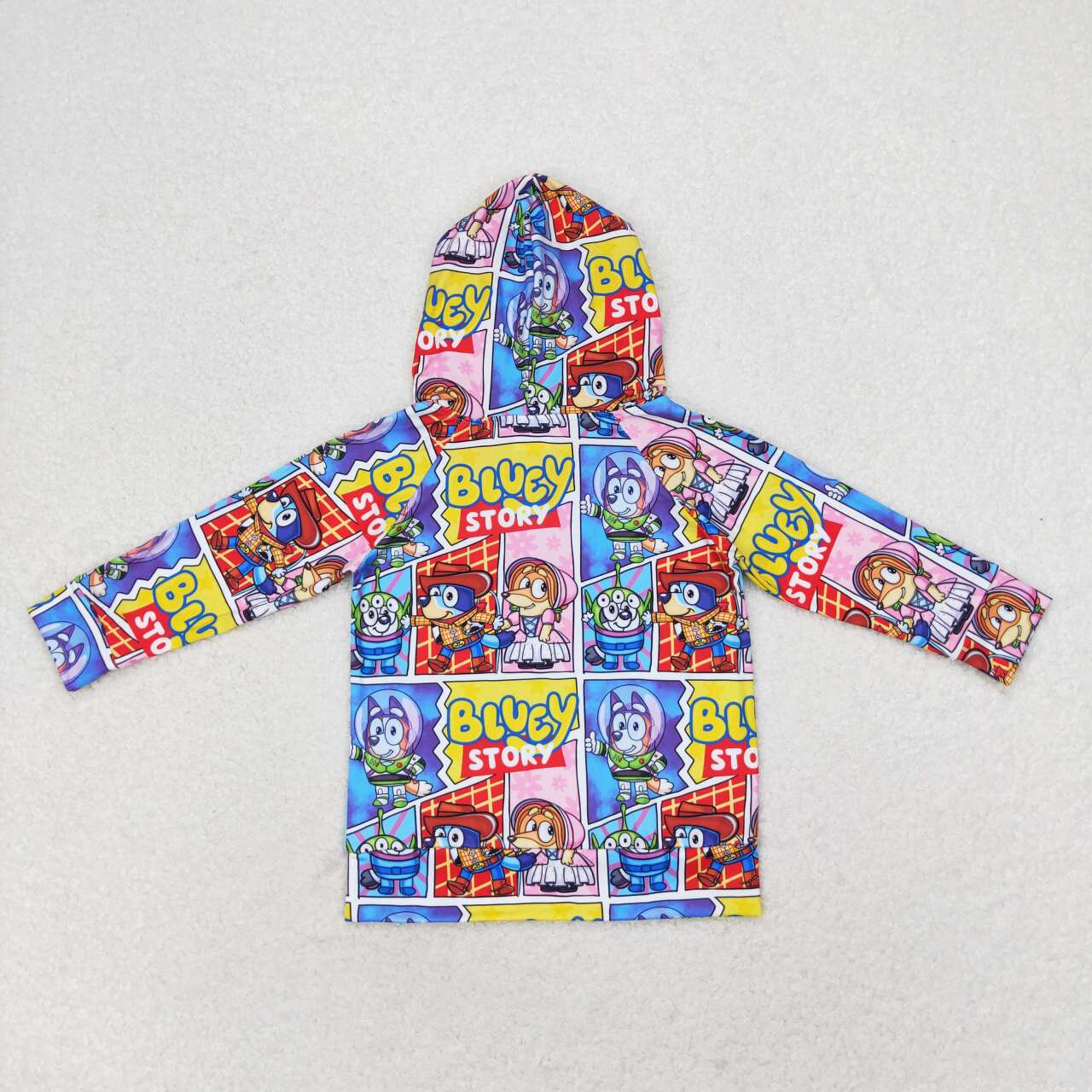 BT0715 Cartoon Blue Hooded Long Sleeve Top