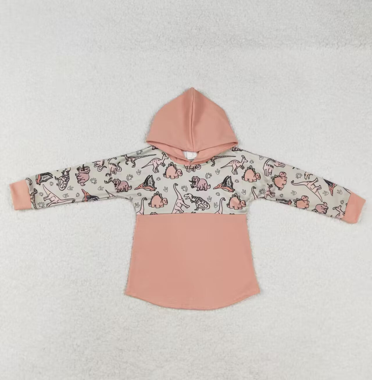 BT0717 Dinosaur Brown Hooded Long Sleeve Top