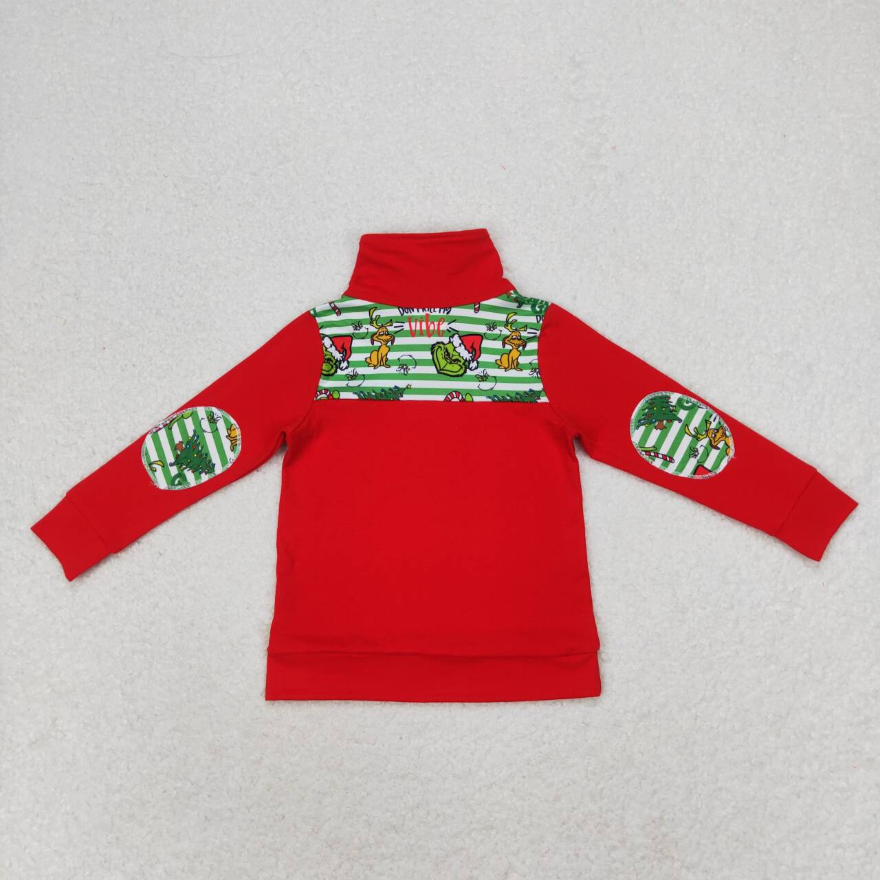 BT0726 Puppy Christmas Tree Green Stripe Red Zip Long Sleeve Top