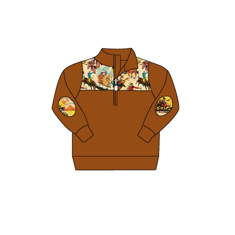 presale BT0736 Horseback riding brown zippered long-sleeved top