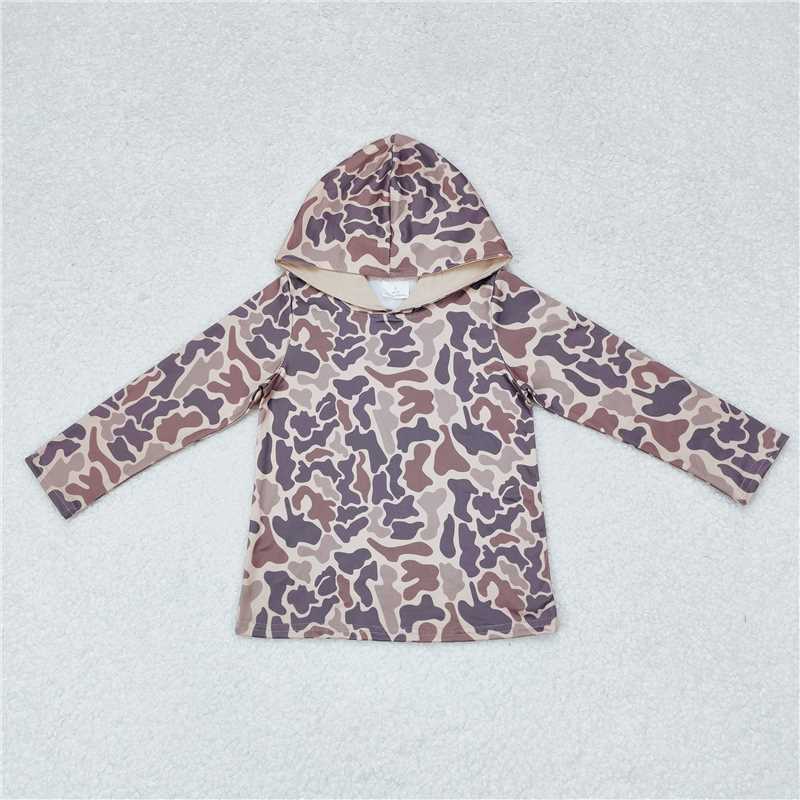 BLP1005 Baby Boys Brown Camo Hooded Top Pants Outfits Clothes Sets