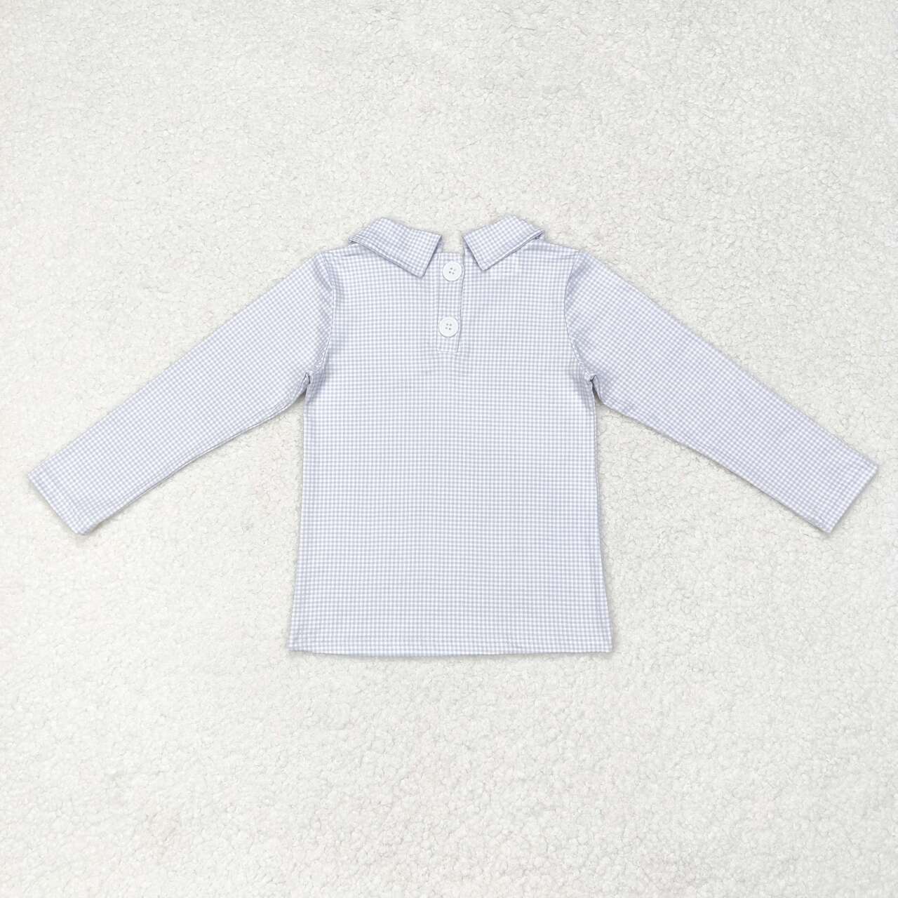 BT0752 Blue Plaid Baby Collar Long Sleeve Top