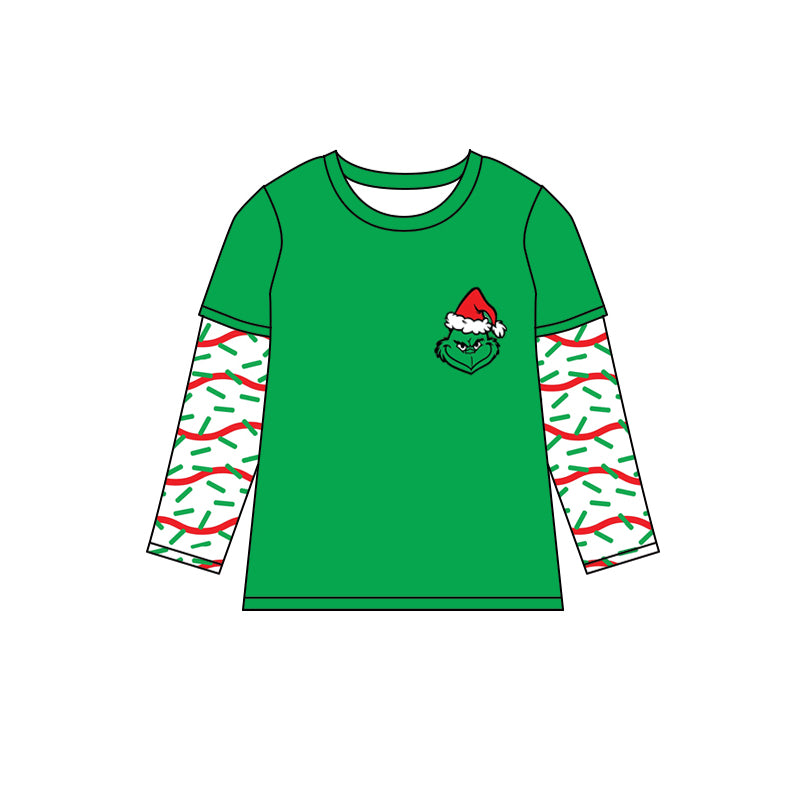 BT0770 Red and green wavy line long-sleeved top