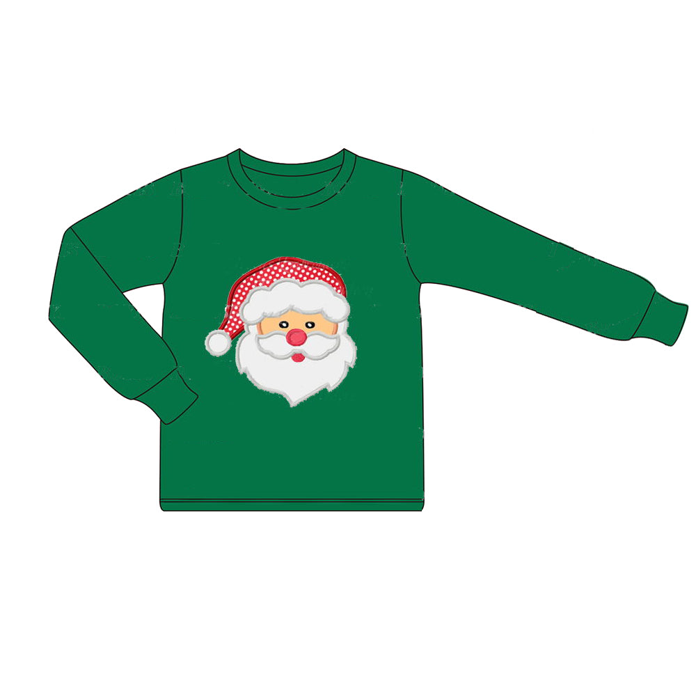 BT0790 Plaid Hat Santa Green Long Sleeve Top
