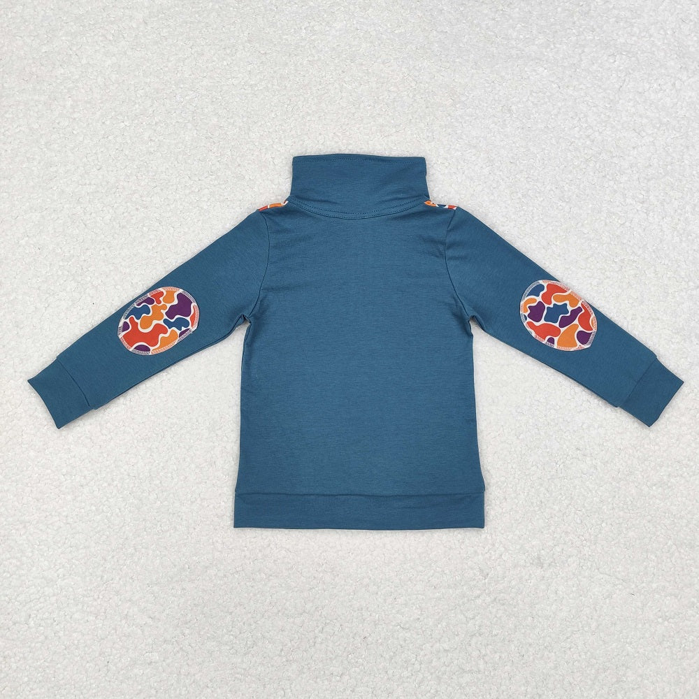 BT07998 Blue and Brown Camouflage Zipper Long Sleeve Top