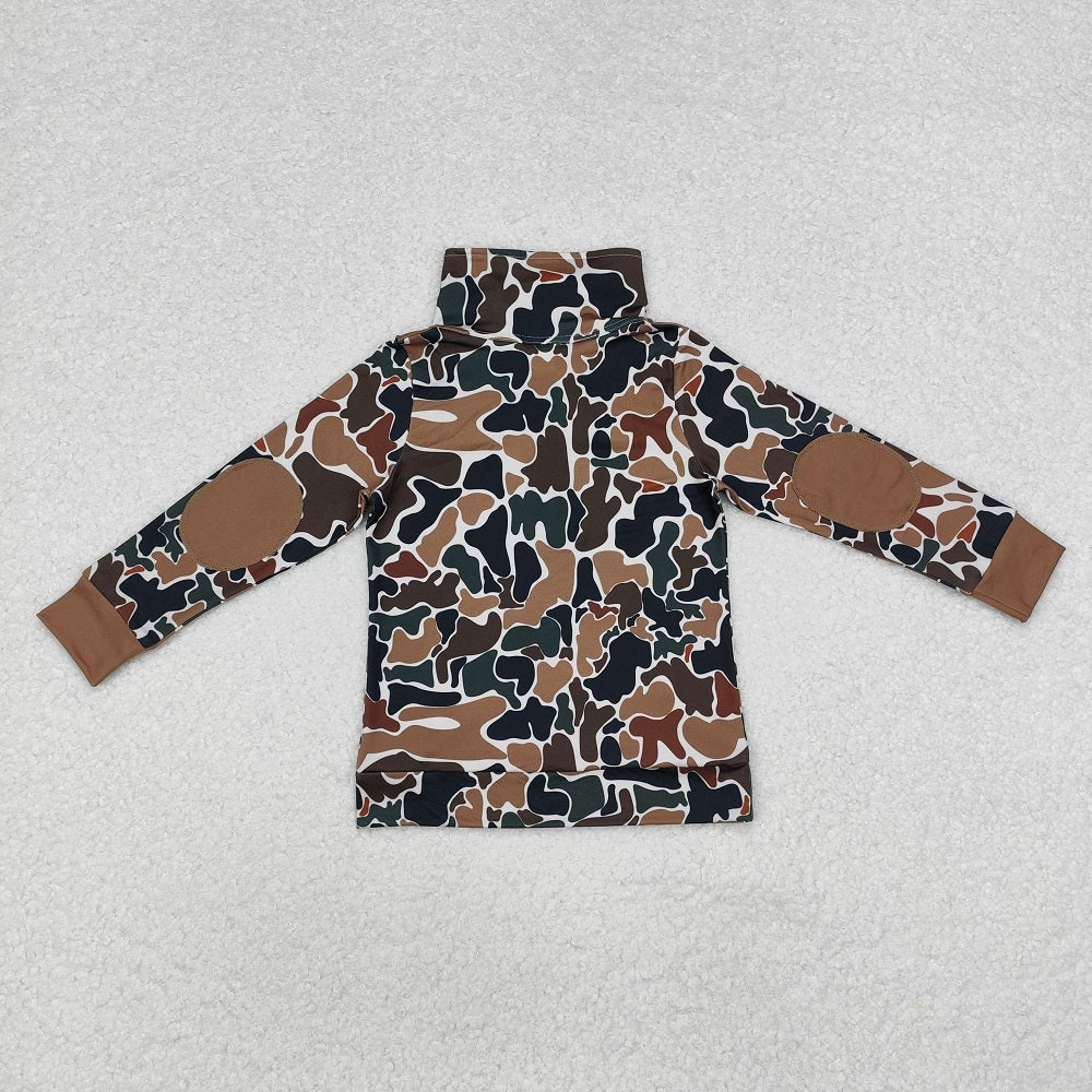 BT0810 Brown Green Camouflage Beige Zipper Long Sleeve Top