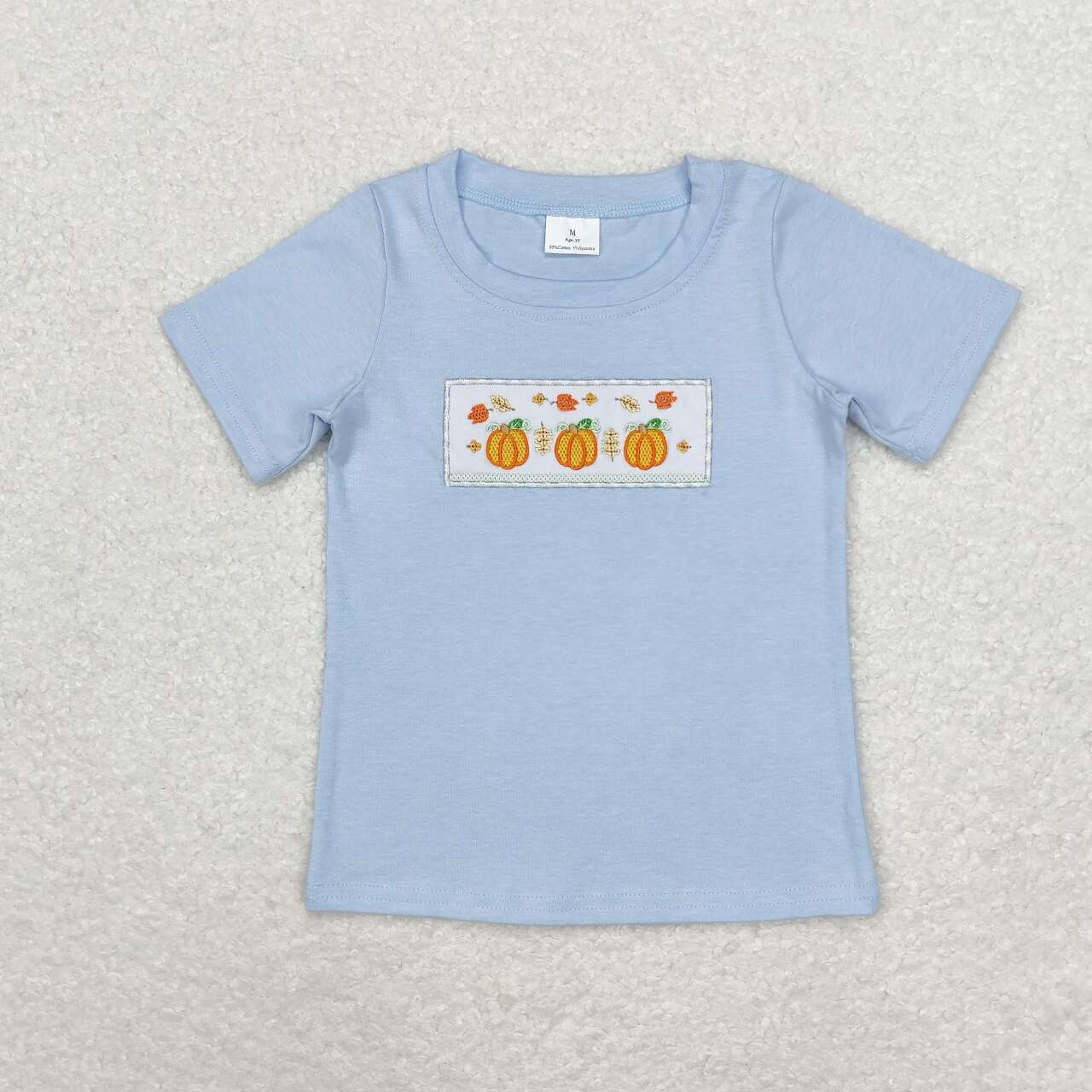 BT0833 Blue short-sleeved top with pumpkin pattern
