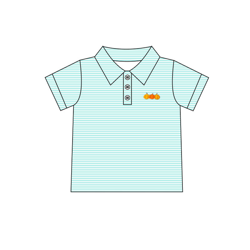 presale BT0834 Pumpkin Mint Striped Button-Down Short Sleeve Top 2024 7.30