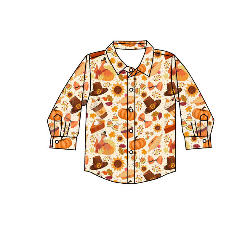 presale BT0839 Turkey Pumpkin Pie Leaf Button Long Sleeve Top 2024 8.3