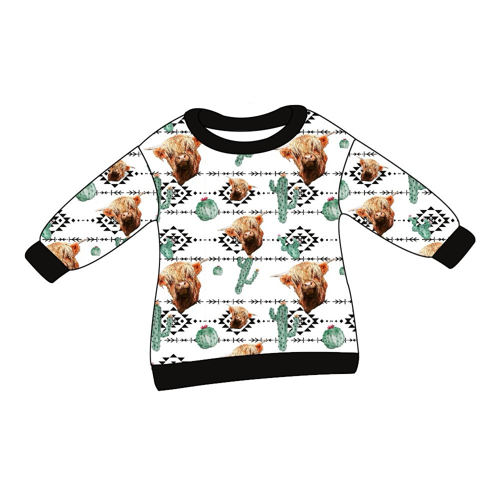 presale BT0843 Cactus geometric pattern mountain bull head black and white long-sleeved top 2024 8.6