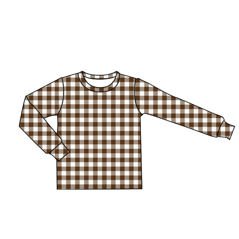 BT0853 Brown Plaid Long Sleeve Top