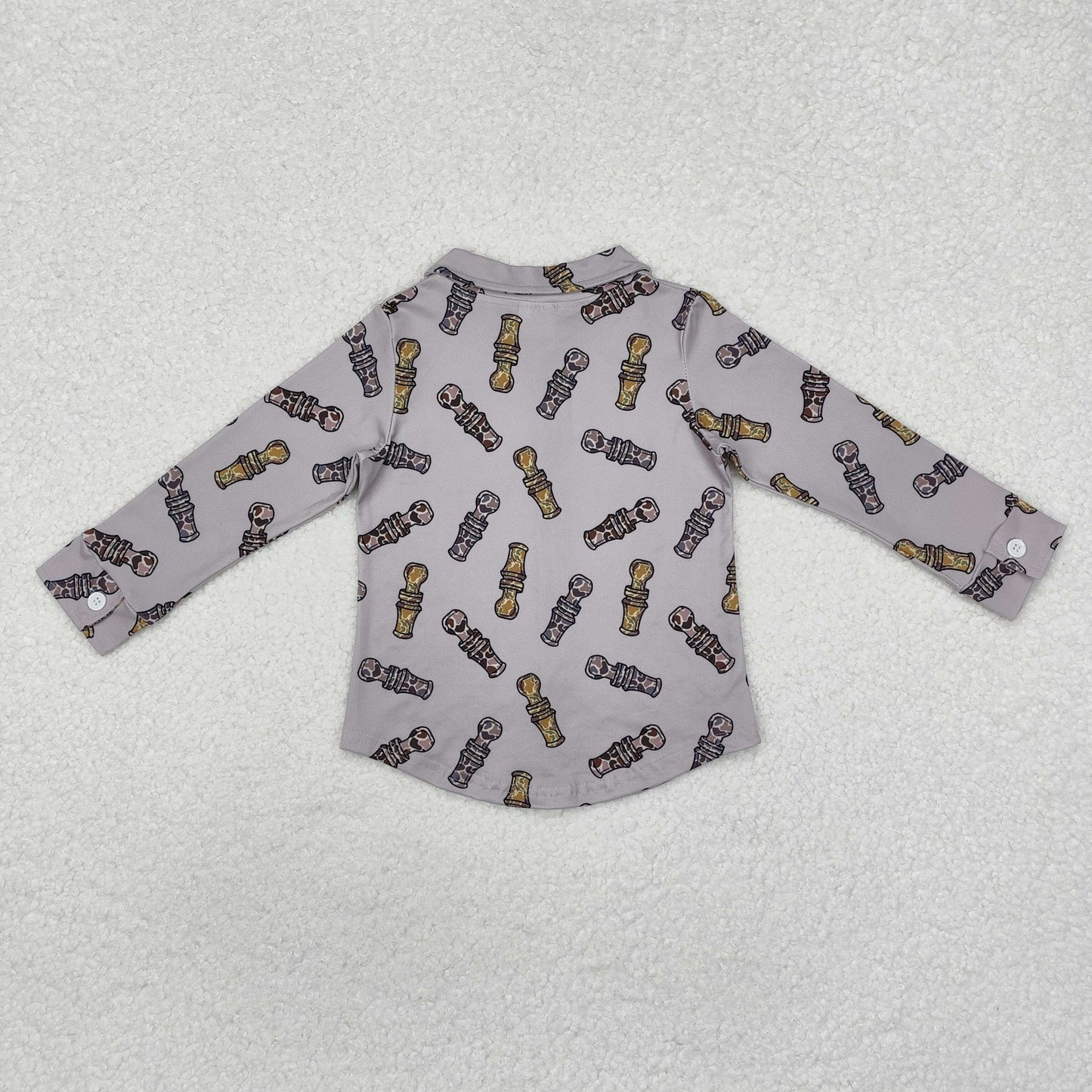 BT0886 Camouflage Bottle Grey Button Long Sleeve Top