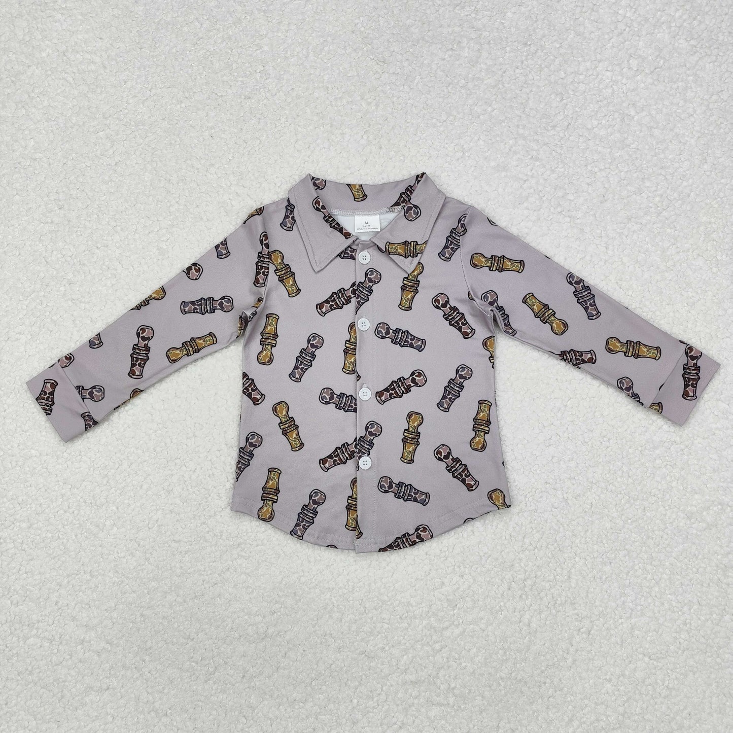 BT0886 Camouflage Bottle Grey Button Long Sleeve Top