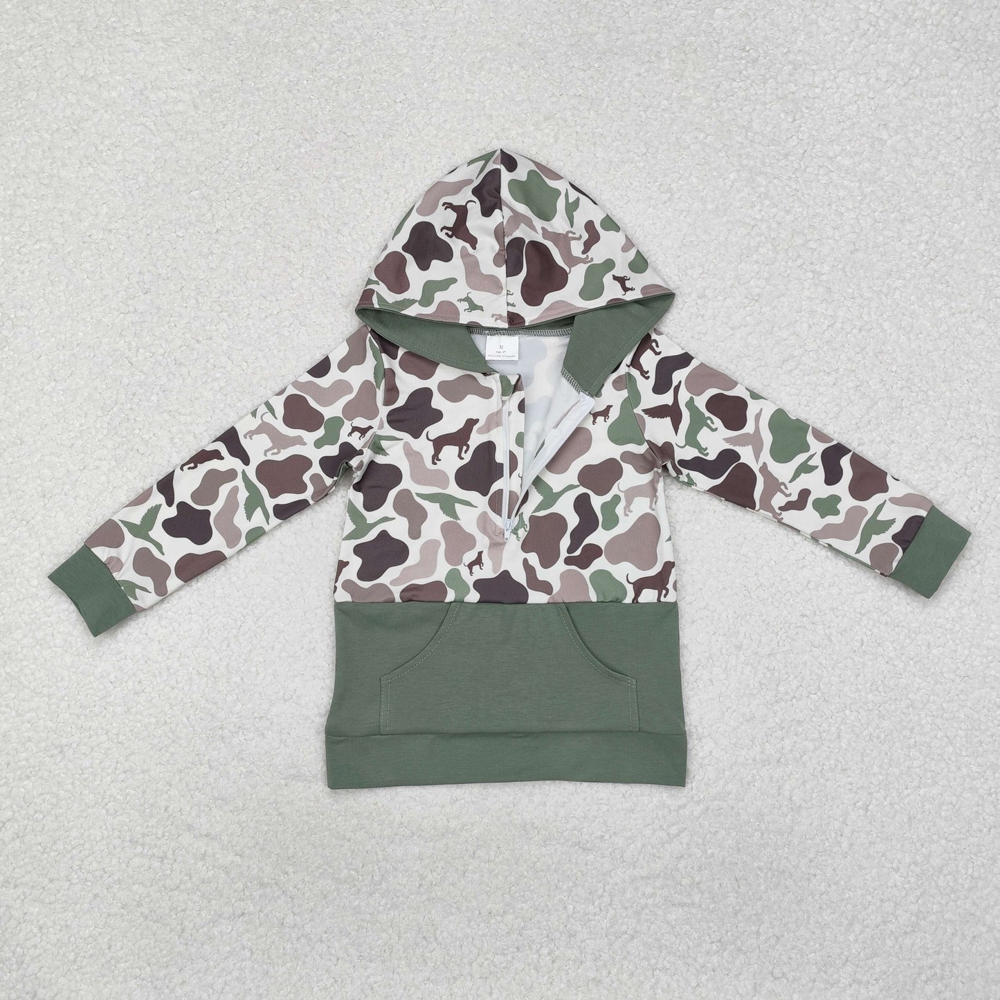 BT0914 Duck Puppy Camo Zipper Pocket Hooded Long Sleeve Top D 820