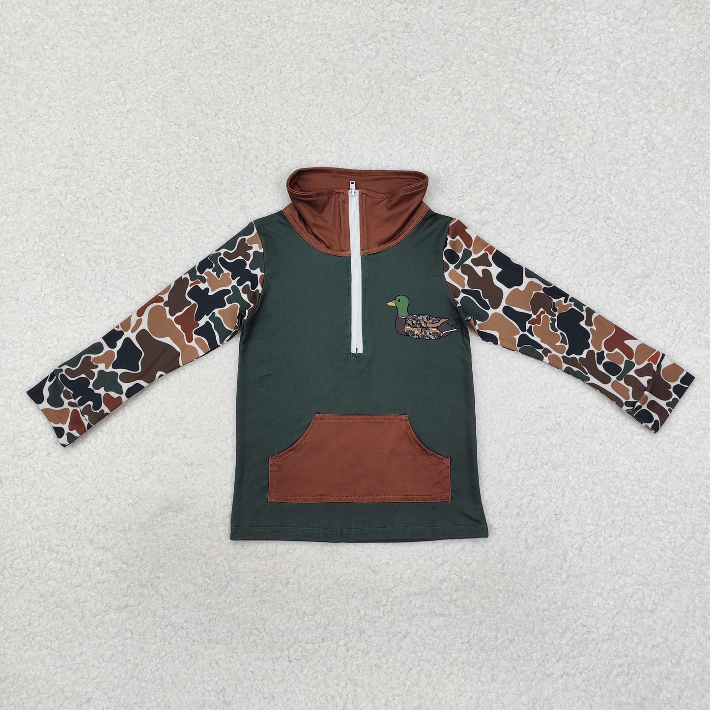 BT0927 Camouflage Beige Duck Brown Pocket Zipper Long Sleeve Top D 820