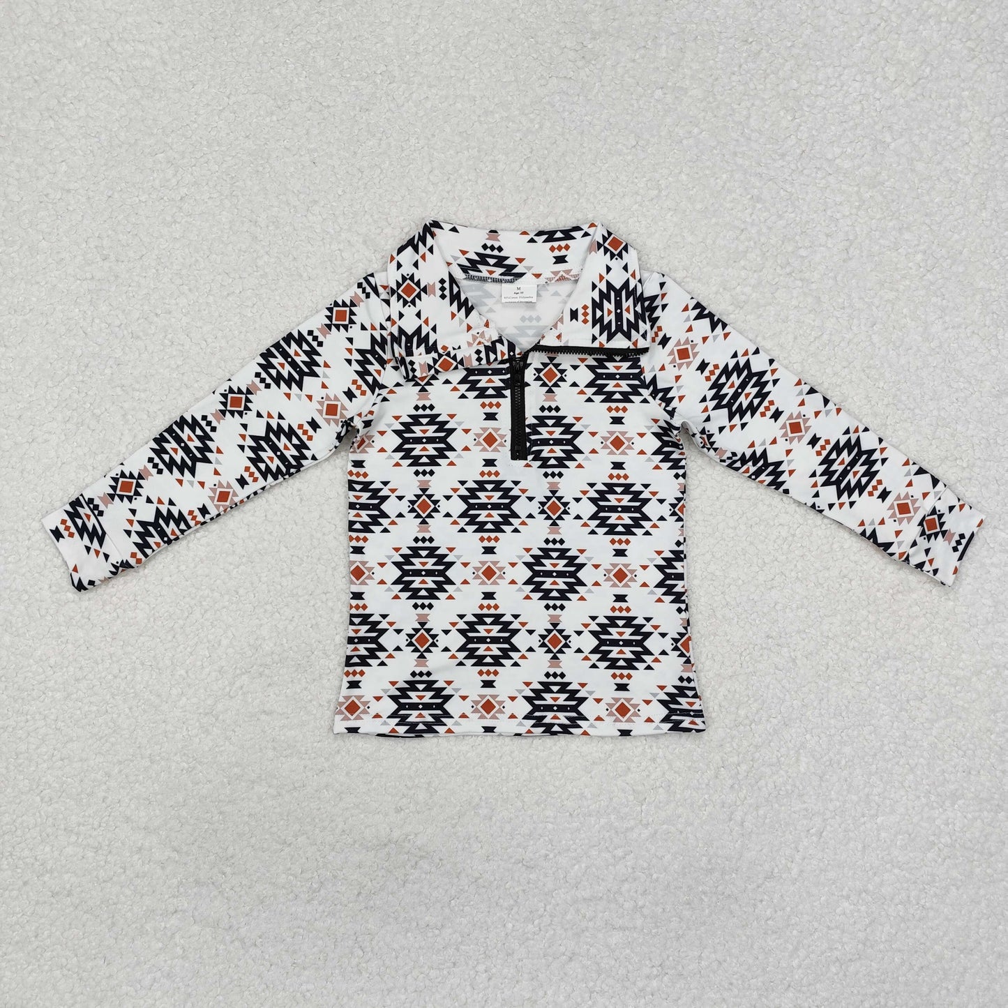 BT0937 White Geometric Zipper Long Sleeve Top D 820