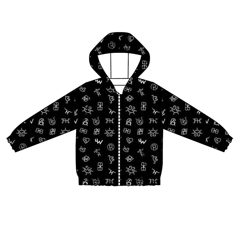 presale BT0939 Geometric Character Zipper Hooded Long Sleeve Top 2024 9.16