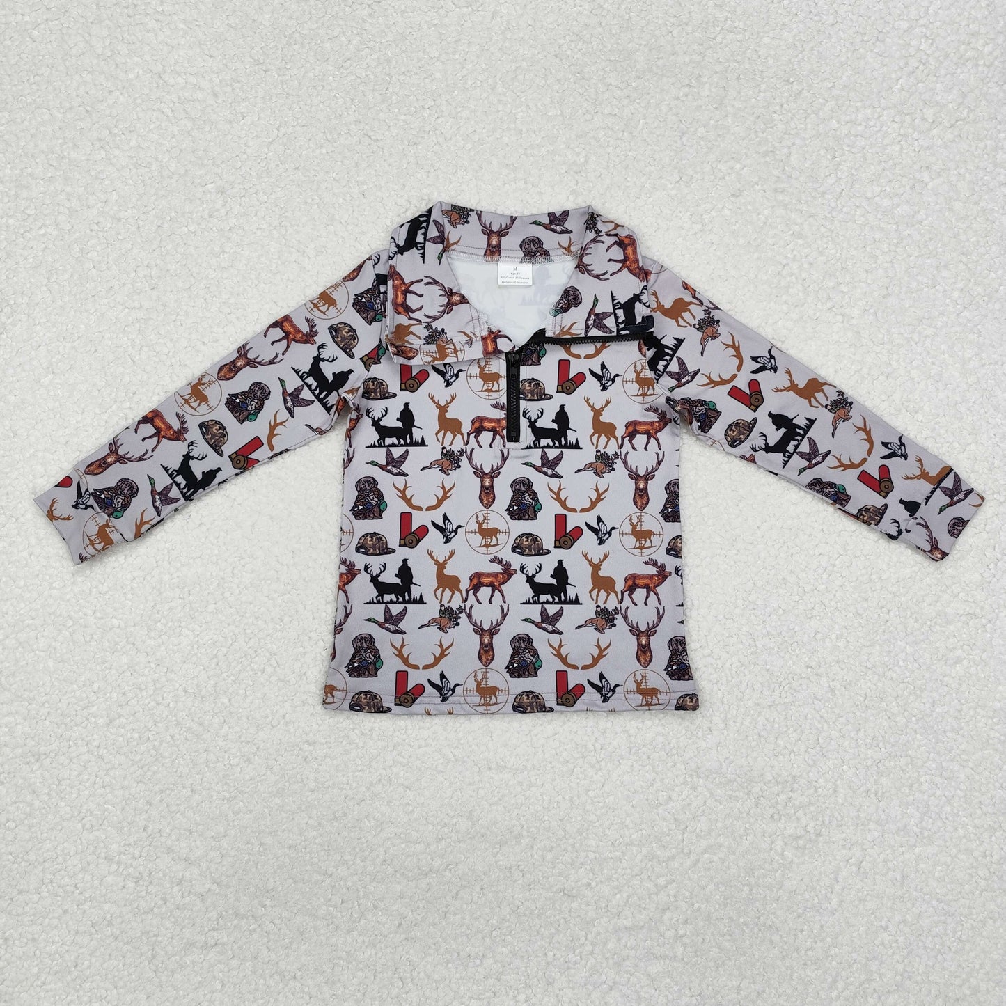 BT0954 Baby Boys Dog Deer Camo Long Sleeve Zip Pullovers Tops D 820