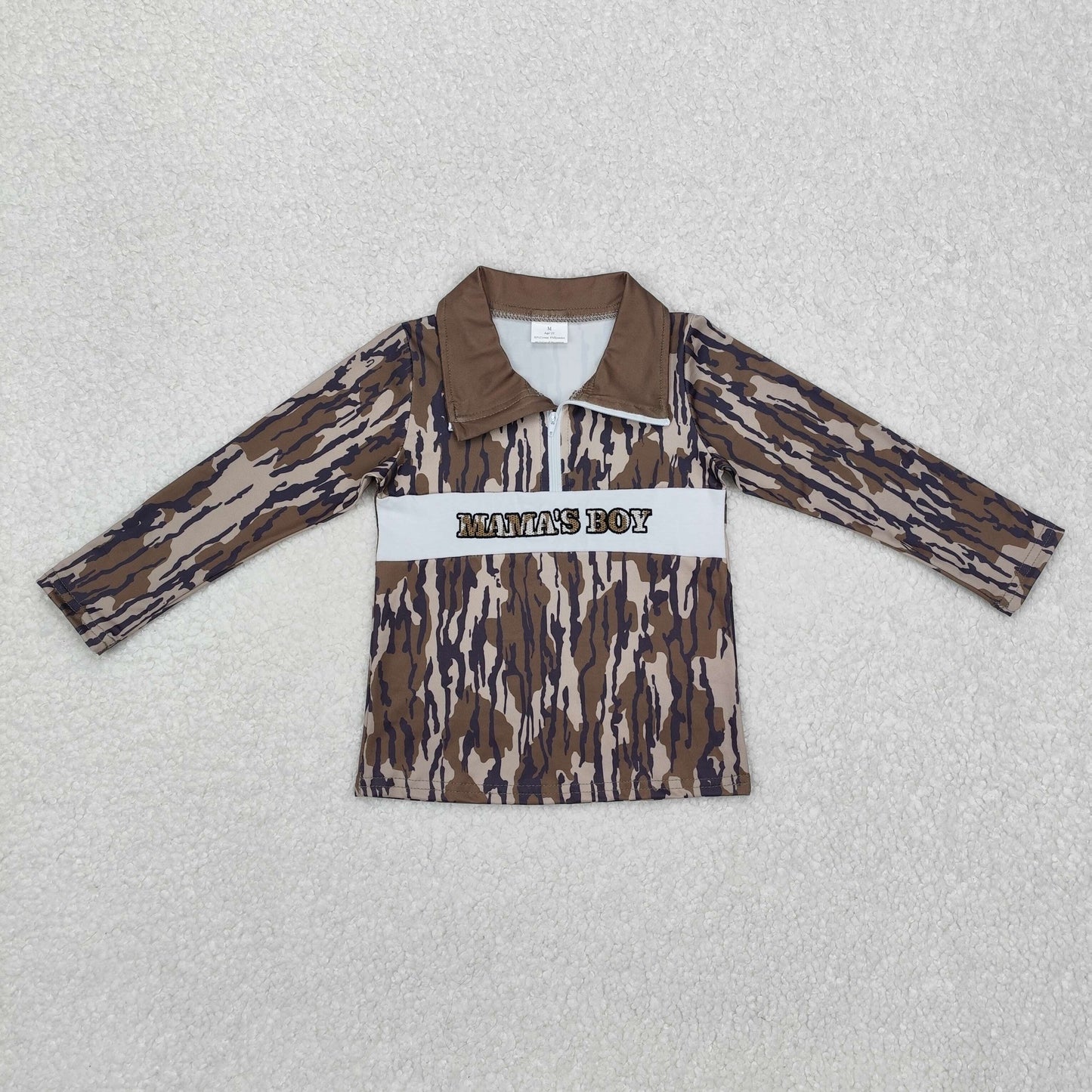 BT0971 Army Green Camouflage Zipper Long Sleeve Top