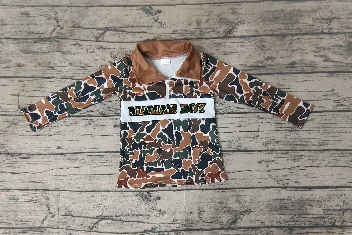 BT0973 Camouflage Beige Zipper Long Sleeve Top