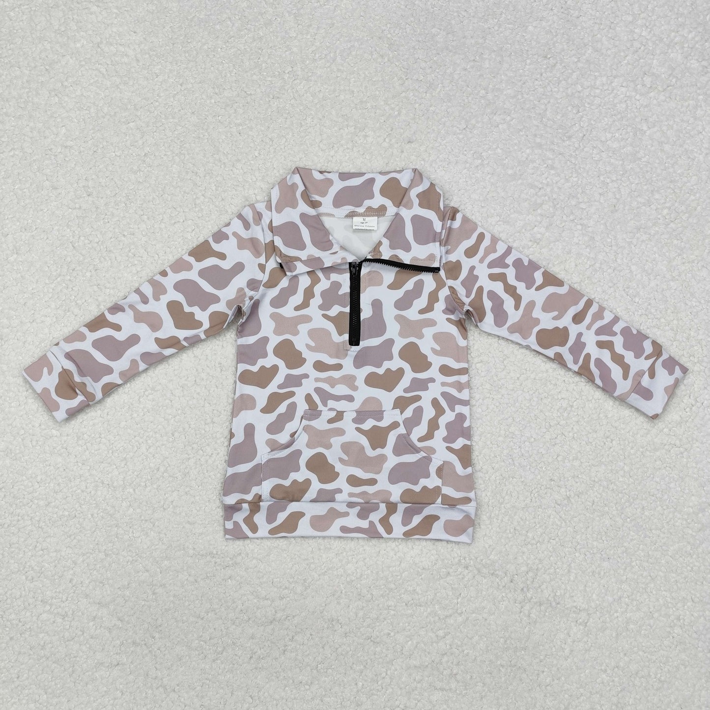 BT1040 Pocket Camouflage Gray Brown Zipper Long Sleeve Top