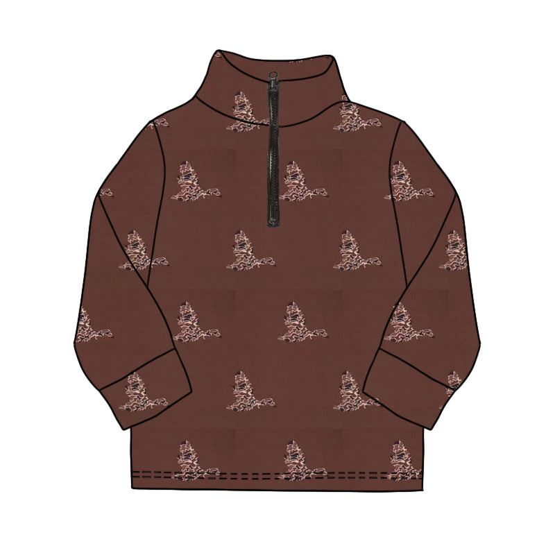 preorder BT1050 Camo Duck Dark Brown Zipper Long Sleeve Top 2024 10.14