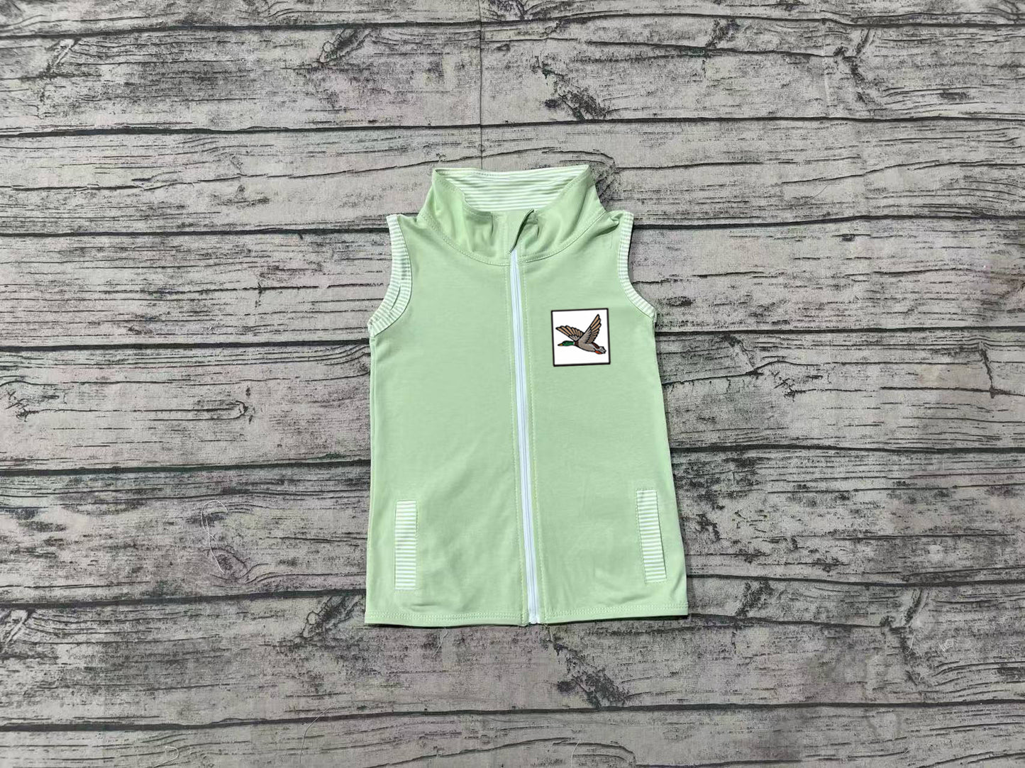 BT1071 Baby Kids Green Duck Zip Pocket Vest Tops