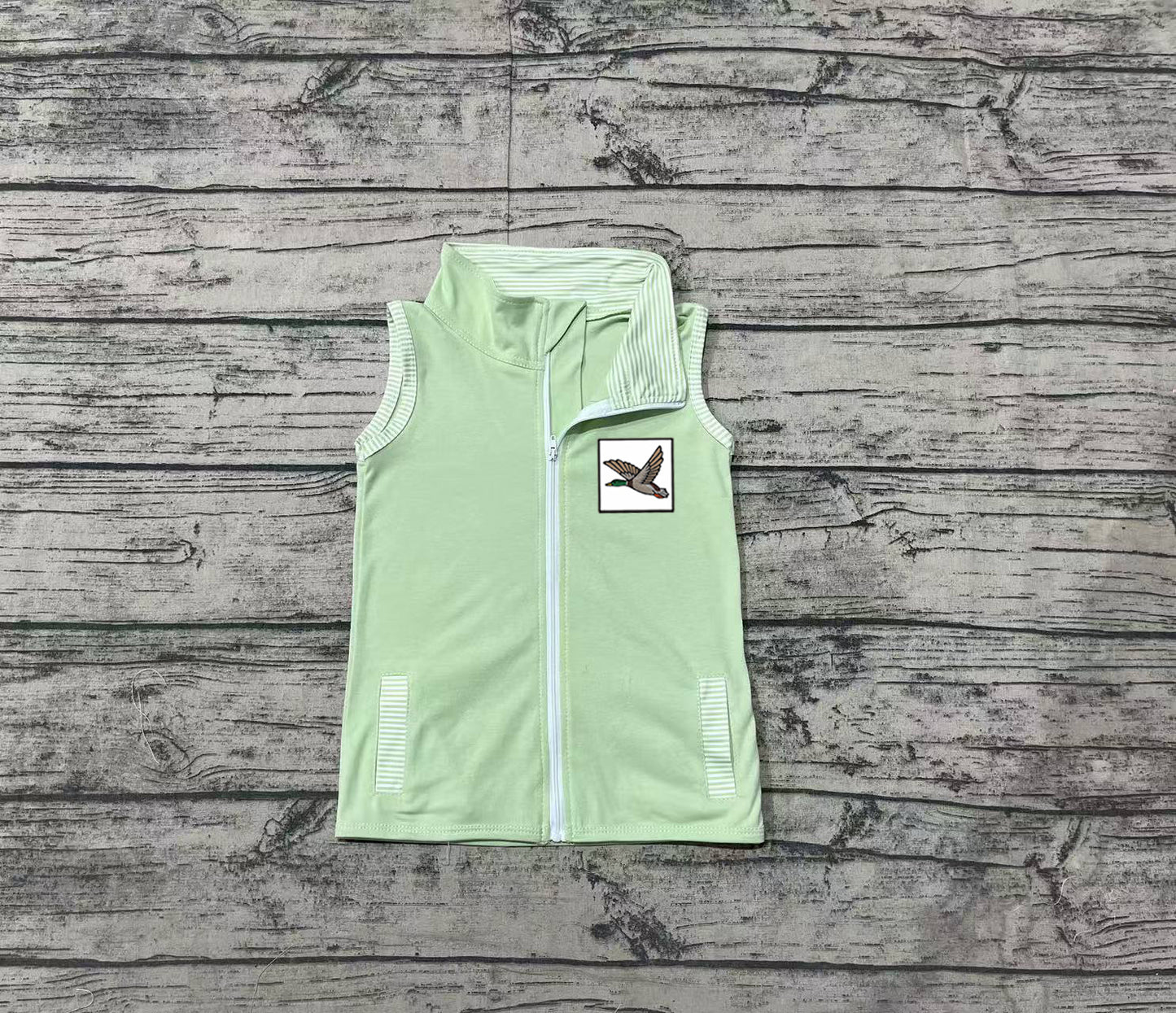 BT1071 Baby Kids Green Duck Zip Pocket Vest Tops
