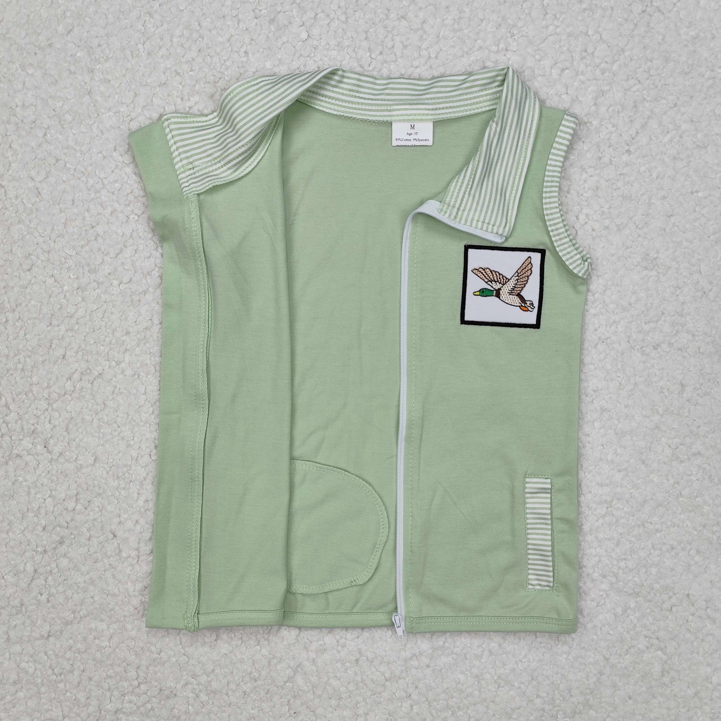 BT1071 Baby Kids Green Duck Zip Pocket Vest Tops