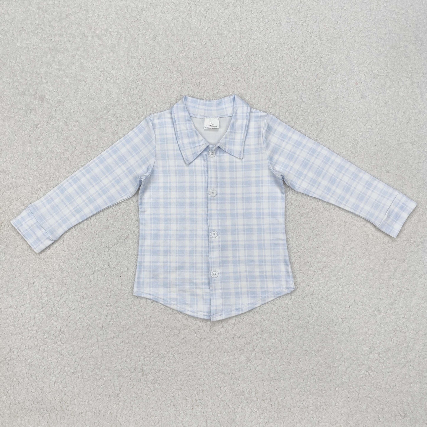 BT1075 Easter Blue Plaid Button-Down Long Sleeve Top