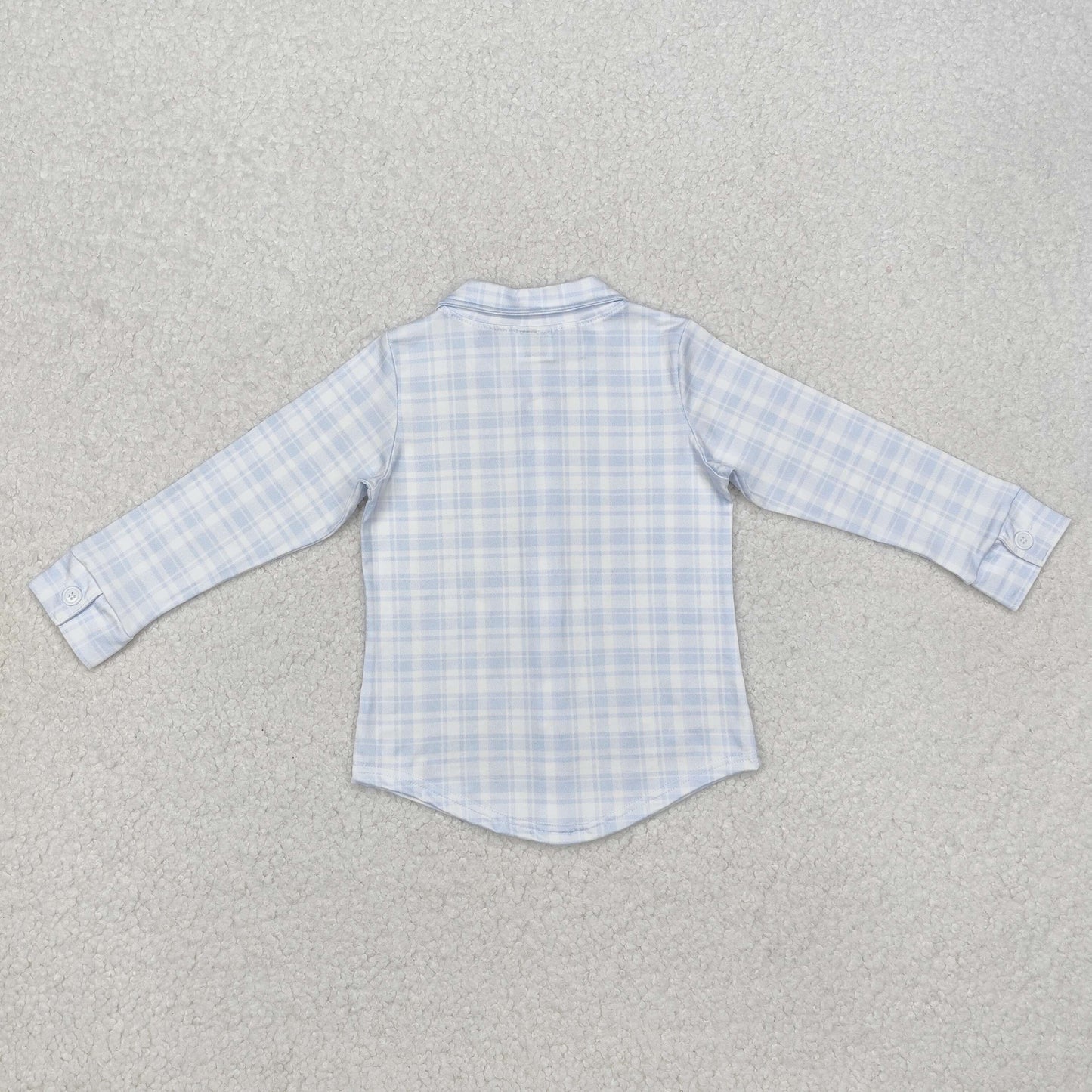 BT1075 Easter Blue Plaid Button-Down Long Sleeve Top